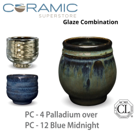 Palladium PC-04 over Blue Midnight PC-12 Pottery Cone 5 Glaze Combination